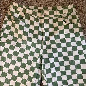SHEIN Green and White Checkered Jeans